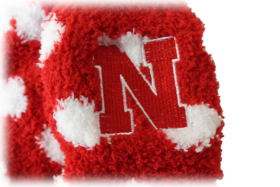 Polka Dot Fuzzy Nebraska Socks