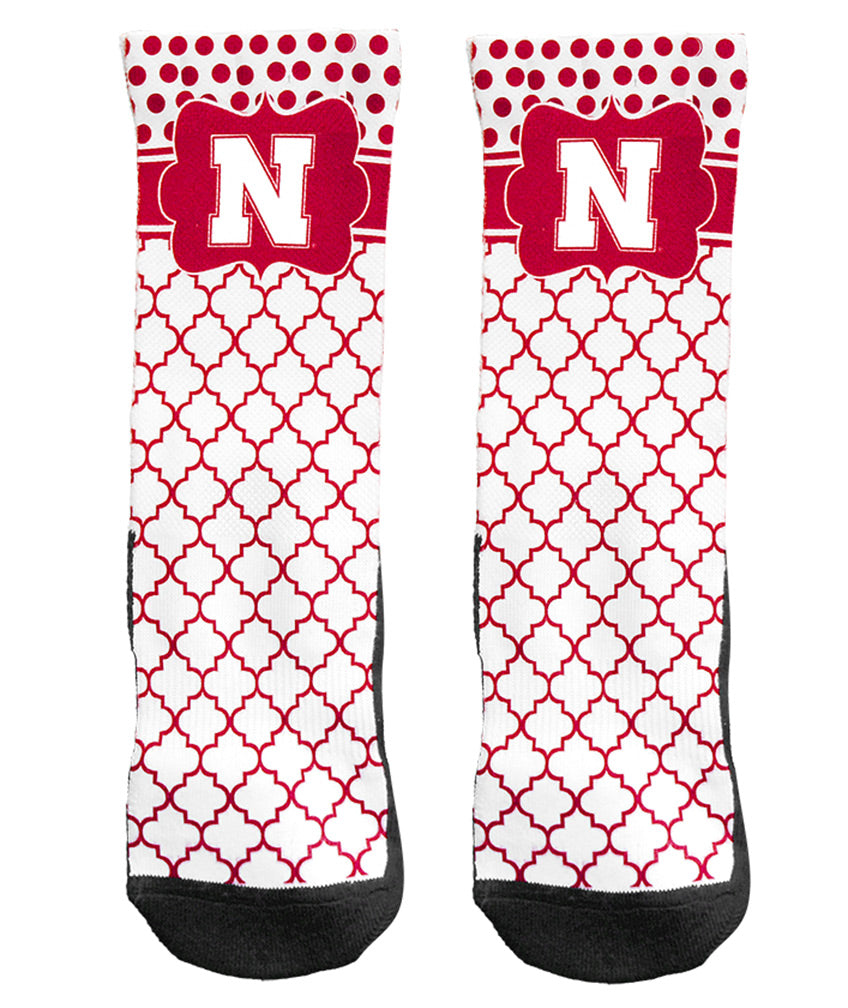 Womens Quatrefoil Rockem Nebraska Socks