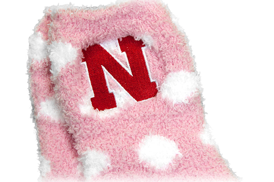 Nebraska Pink Polka Dot Fuzzy Socks