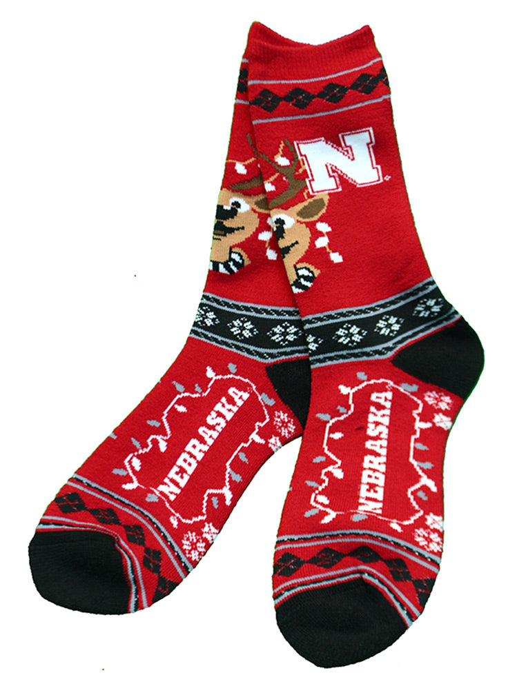 Nebraska Christmas Sweater Stripe Sock