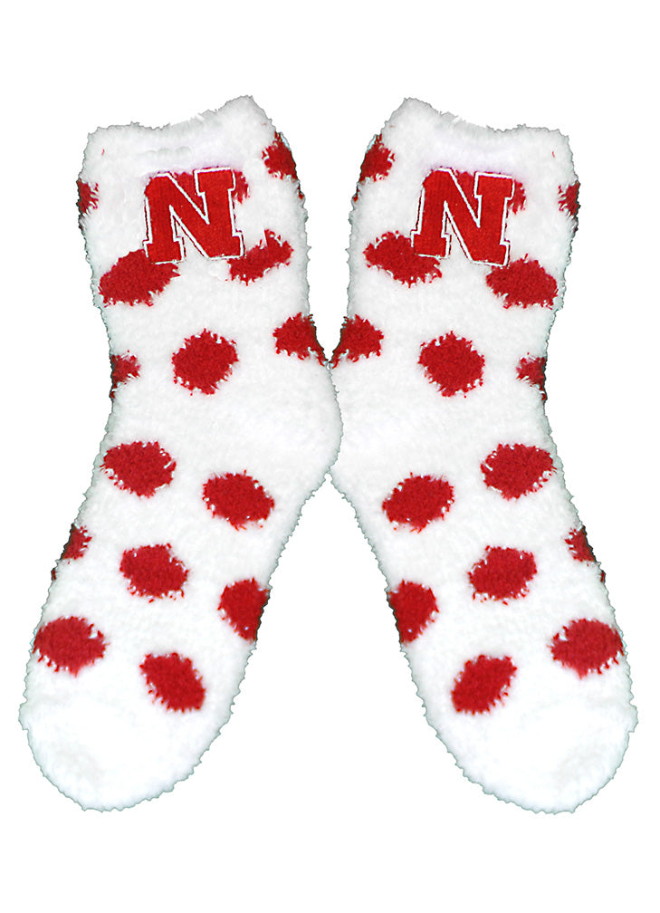 Nebraska Fuzzy Polka Dot Socks
