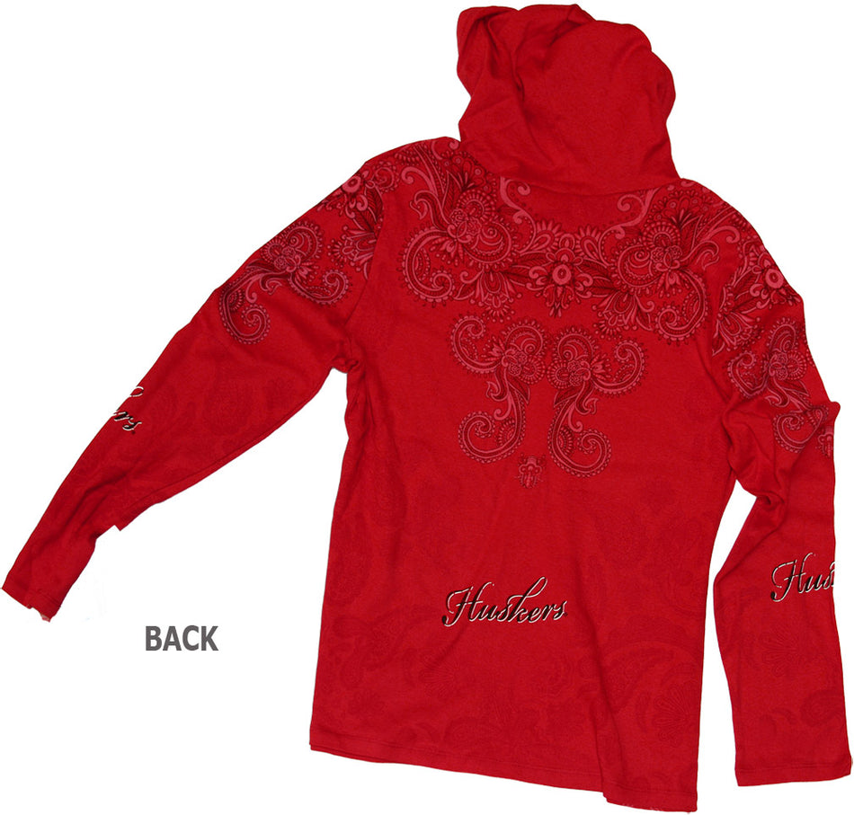 PAISLEY HOODED RED ZIP JACKET