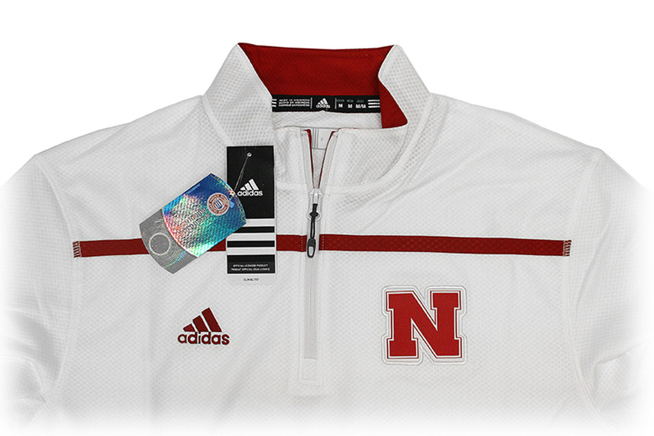 White Adidas 1/4 Zip Huskers Sideline Long Sleeve Knit