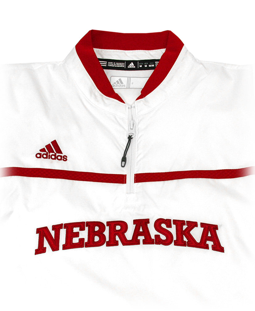 White Adidas Huskers 1/4 Zip Convertible Sideline L/S Woven Hot Jacket