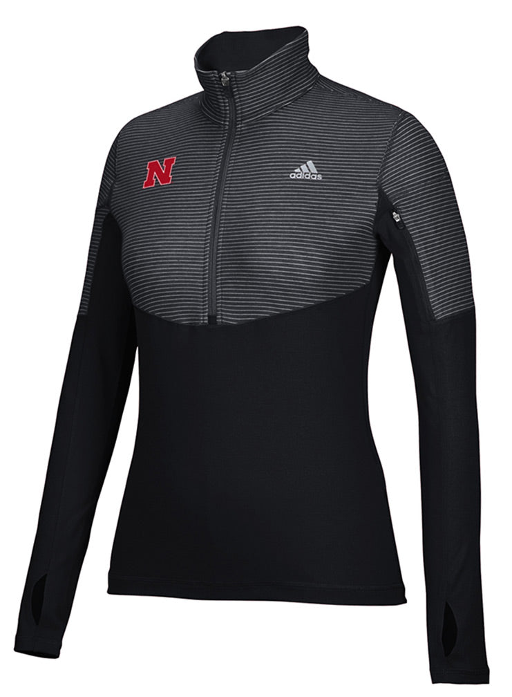 Adidas Ladies Huskers Black Quarter Zip Tech Pullover