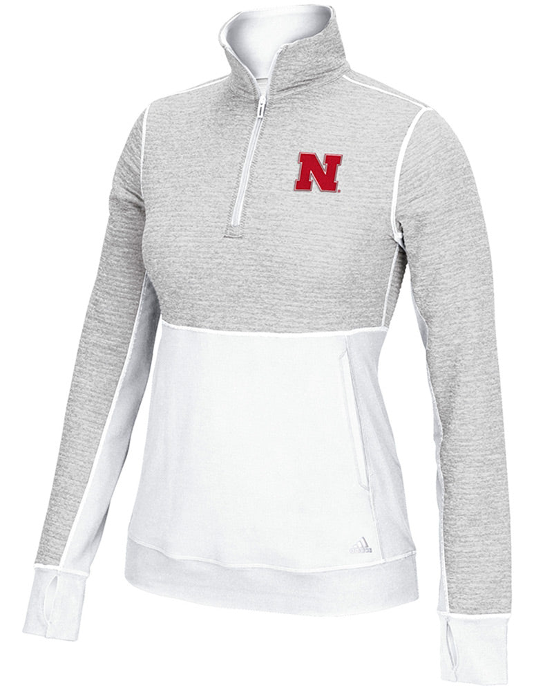 Adidas Ladies Huskers White Quarter Zip Tech Pullover