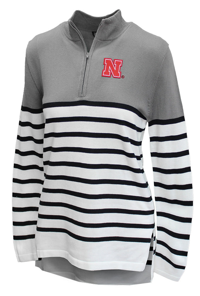 Nebraska Ladies Striped Quarter Zip Pulover