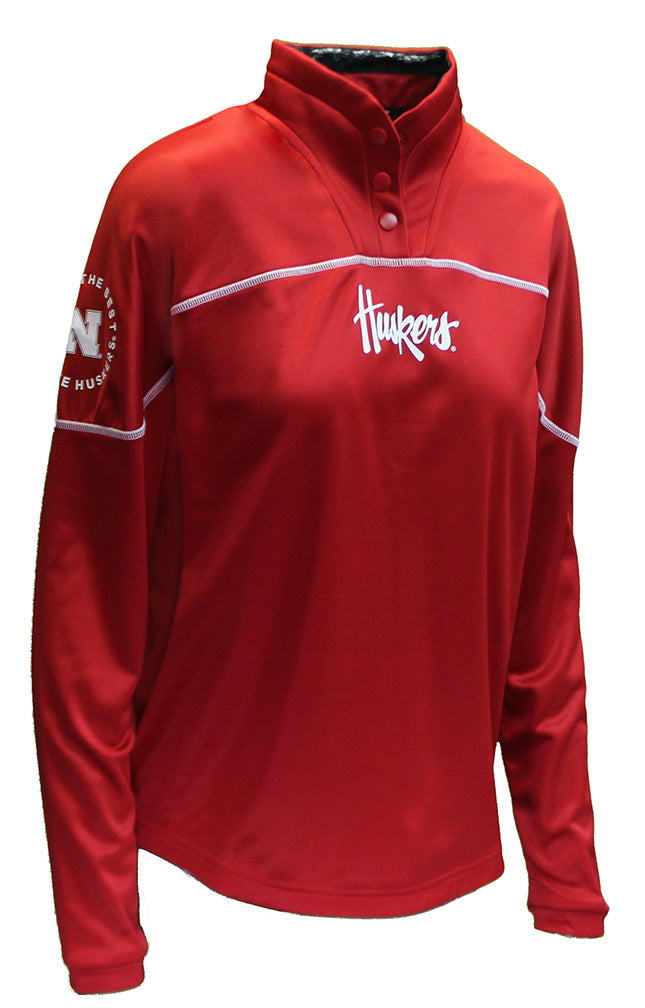 Adidas Womens Huskers Stadium Polo Quarter Snap LS