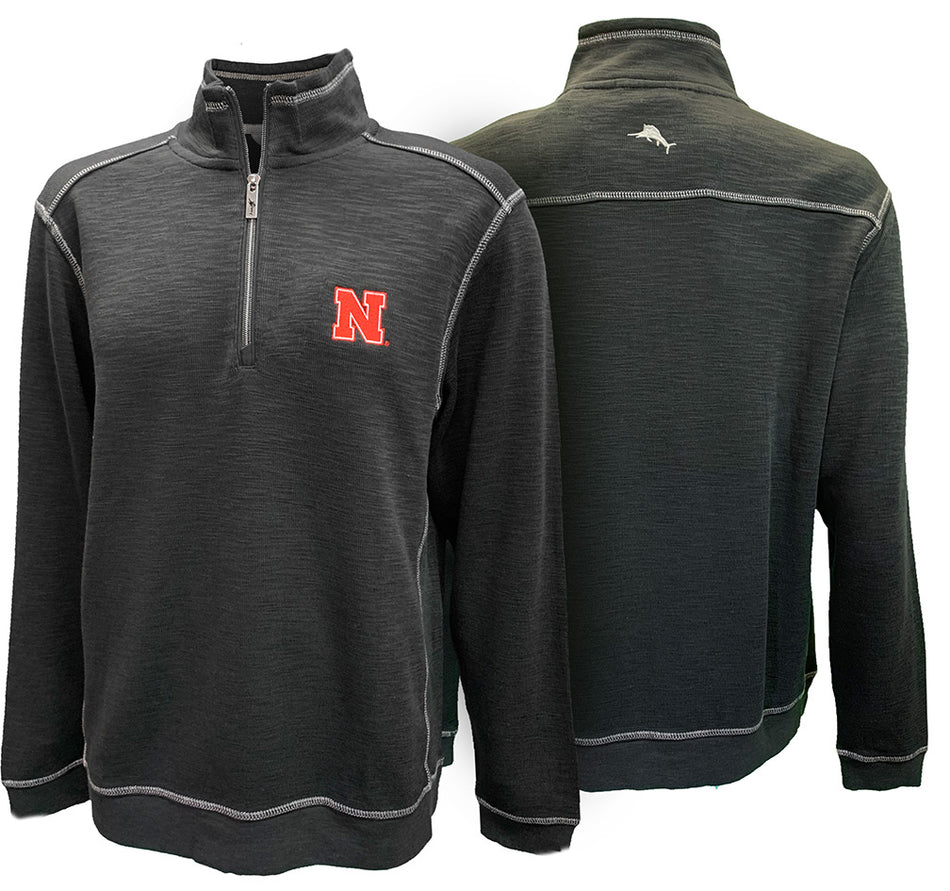 Nebraska Sport Tobago Bay Tommy Bahama Quarter Zip  - Black