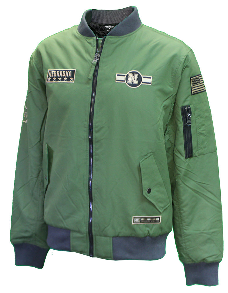Army Green Nebraska Huskers OHT Slip Stream Full Zip Bomber
