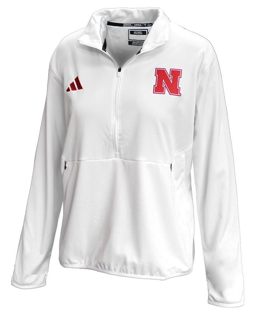 Adidas Womens Nebraska Sideline Knit Quarter Zip - White