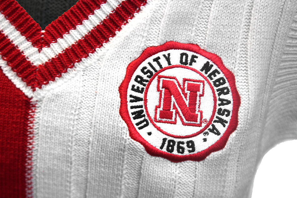 Ladies Nebraska Red N White Crop Sweater Vest