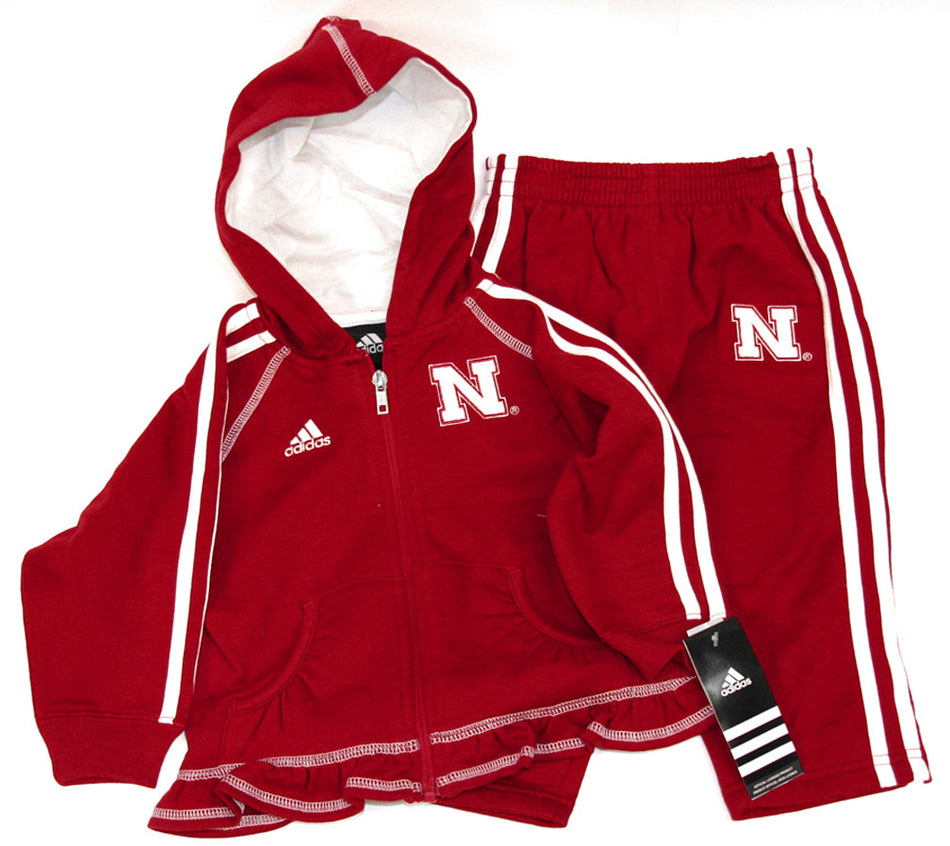 Adidas Girl's Full Zip Hooded Fleece Sweatshirt and Pant Set