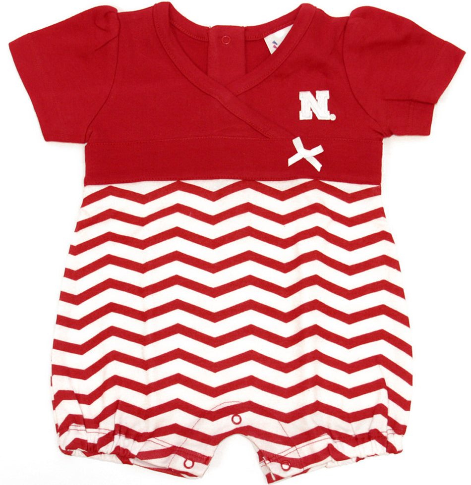 Girls Infant Red and White Chevron Romper
