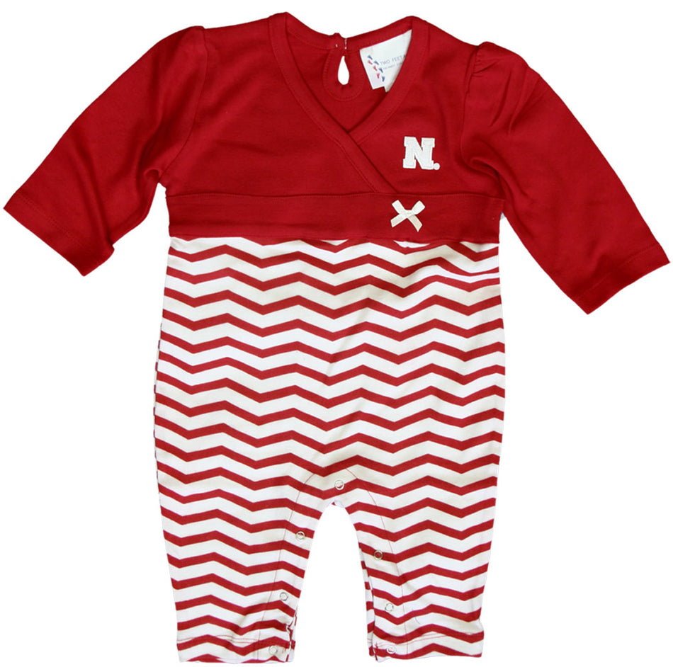 Infant Girls Red and White Chevron Long Leg Romper