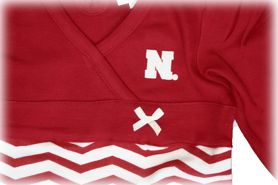 Infant Girls Red and White Chevron Long Leg Romper