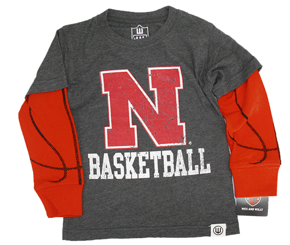 Toddlers Nebraska N Basketball LS Tee