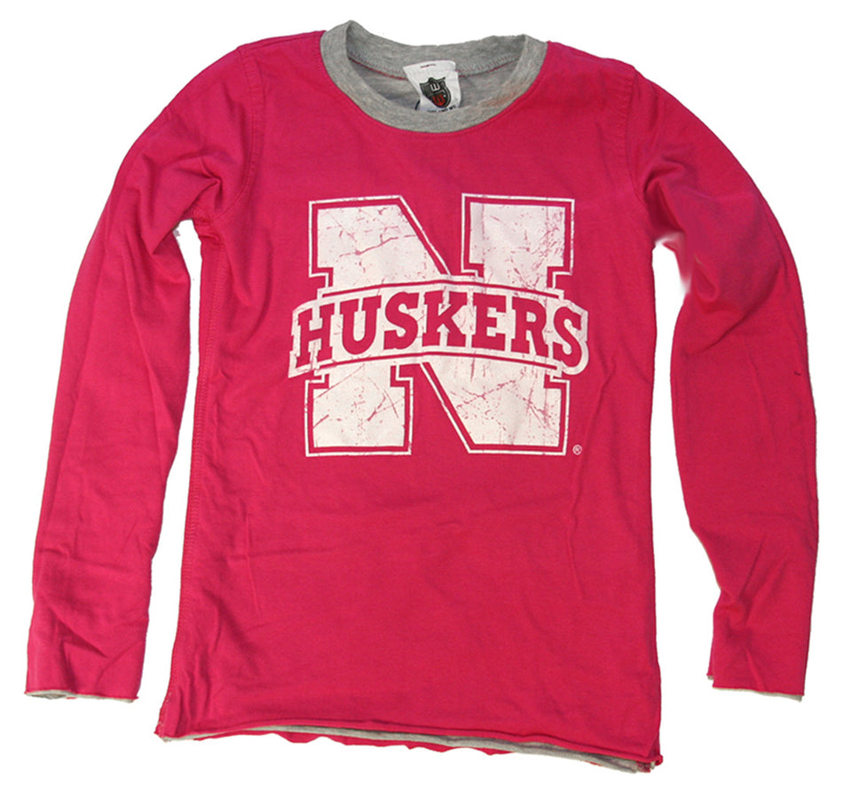 Lil' Husker Gals N Banner Reversible LS Pink Tee