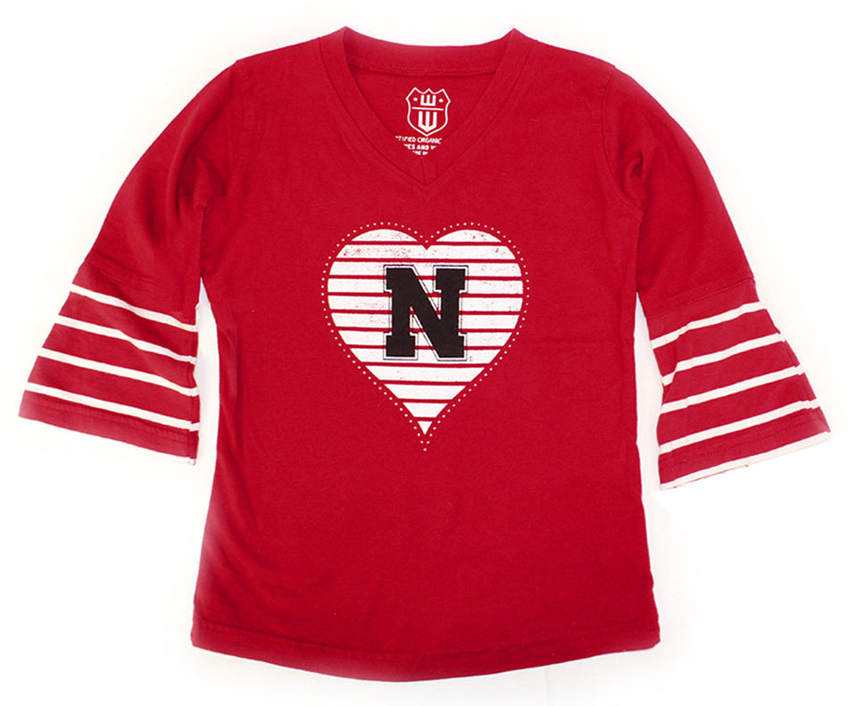 Bell Sleeve Husker Heart Shirt