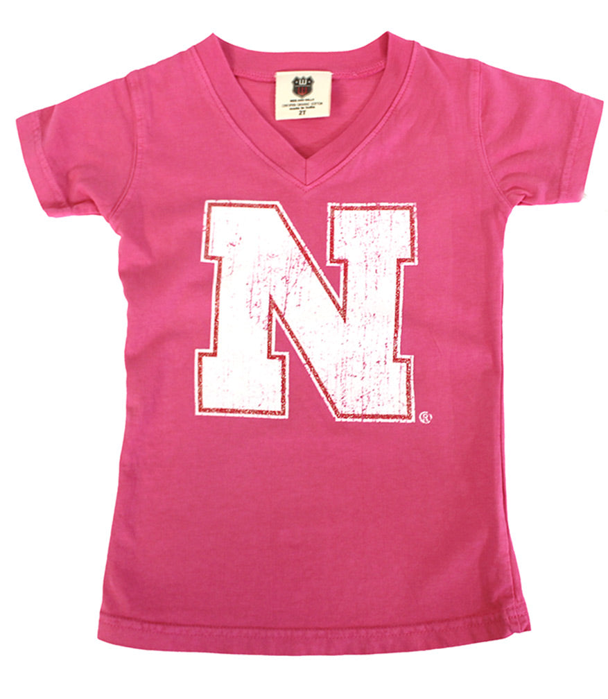 Nebraska Girls Red Line Glitter V-Neck