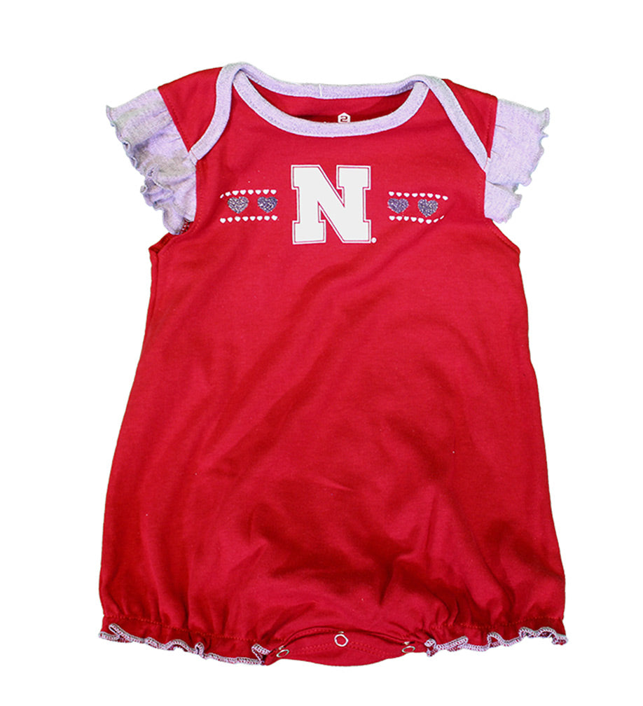 Girls Nebraska Heart Ruffle Onesie