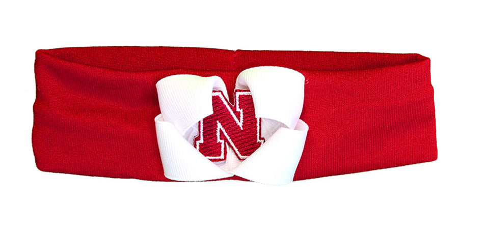 Nebraska Baby Headband White Bow