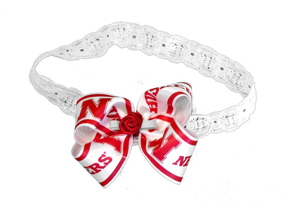 Huskers Lace Satin Baby Headband