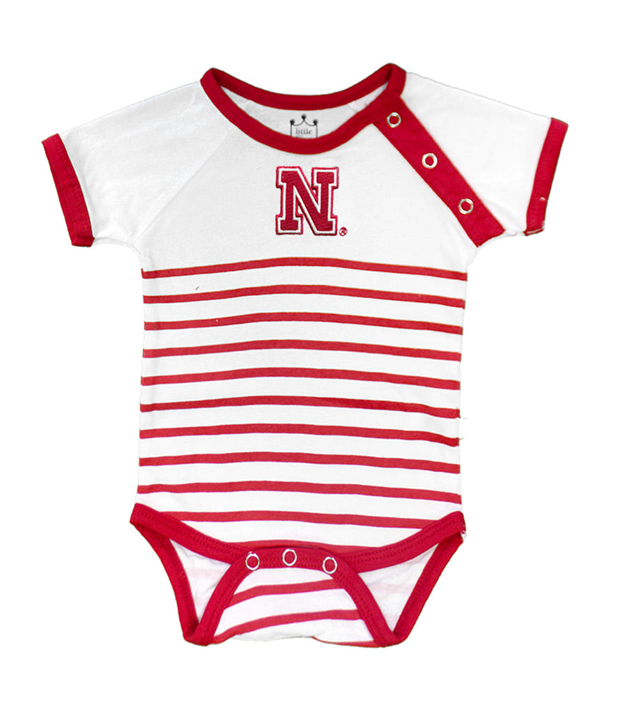 Striped Nebraska Shoulder Snap Onesie