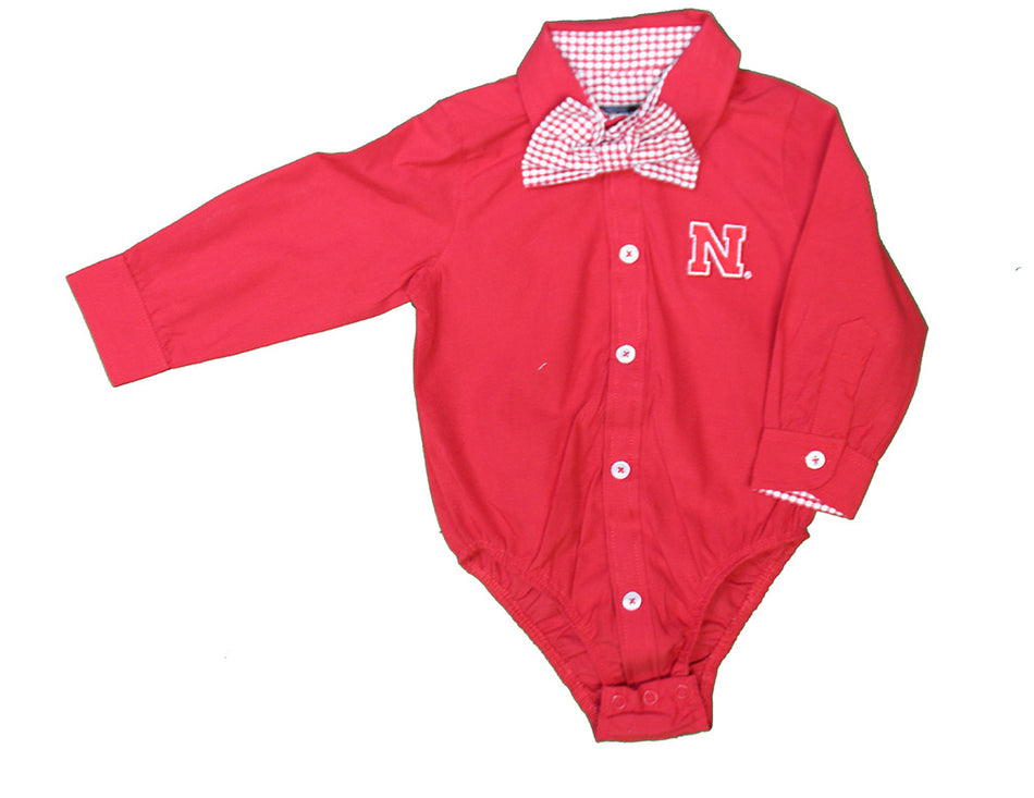 Infant Boys Nebraska LS Button Down Bowtie Bodysuit