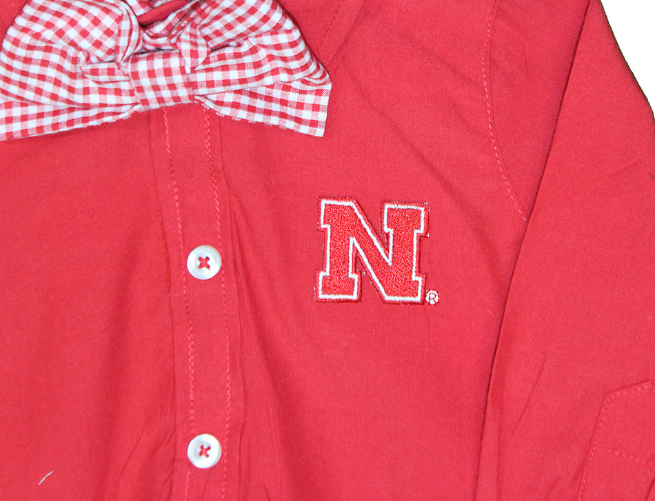 Infant Boys Nebraska LS Button Down Bowtie Bodysuit