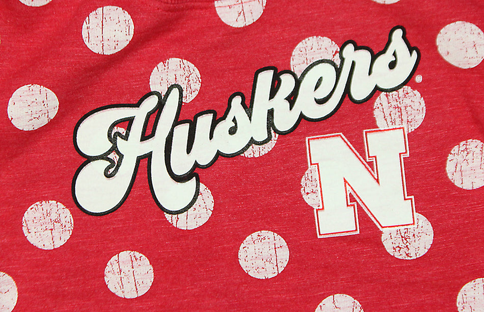 Childrens Girls Nebraska Polka Dot Slub Fleece Crew