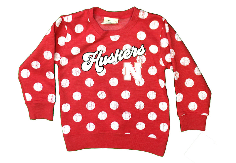 Toddler Girls Nebraska Polka Dot Slub Fleece Crew