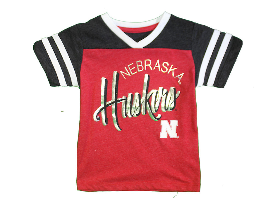 Toddler Girls Nebraska Huskers Foil Jersey Striped Tee