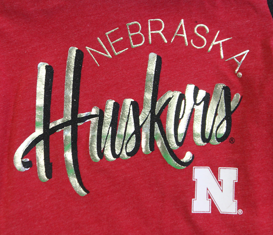 Toddler Girls Nebraska Huskers Foil Jersey Striped Tee