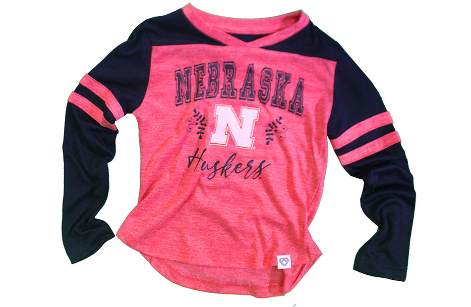 Toddler Girls Huskers Drummer LS VNeck Tee