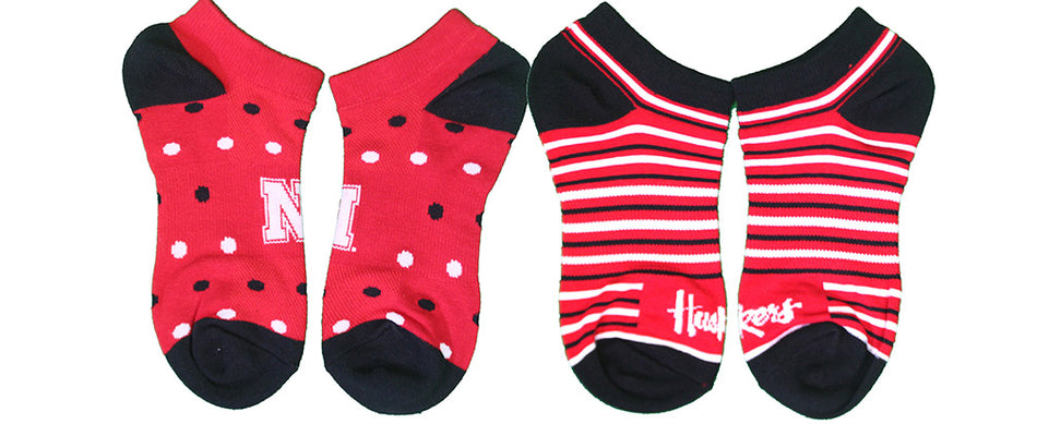 Nebraska Stripe N Dot 2 Pack Low Cut Socks