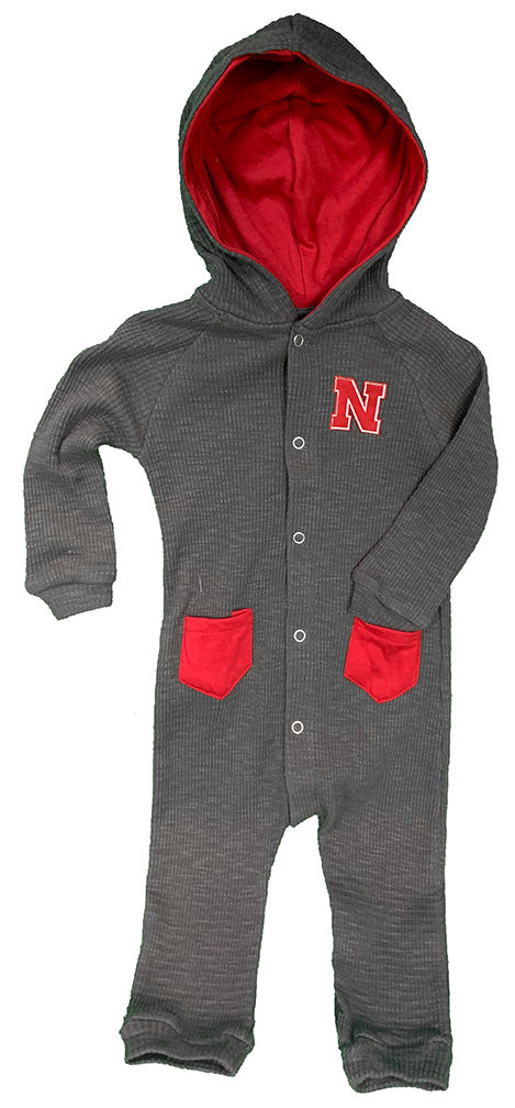Infant Boys Charcoal Nebraska Zando-Zan Waffle Romper