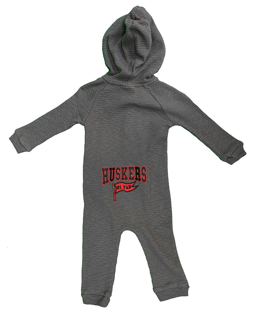 Infant Boys Charcoal Nebraska Zando-Zan Waffle Romper