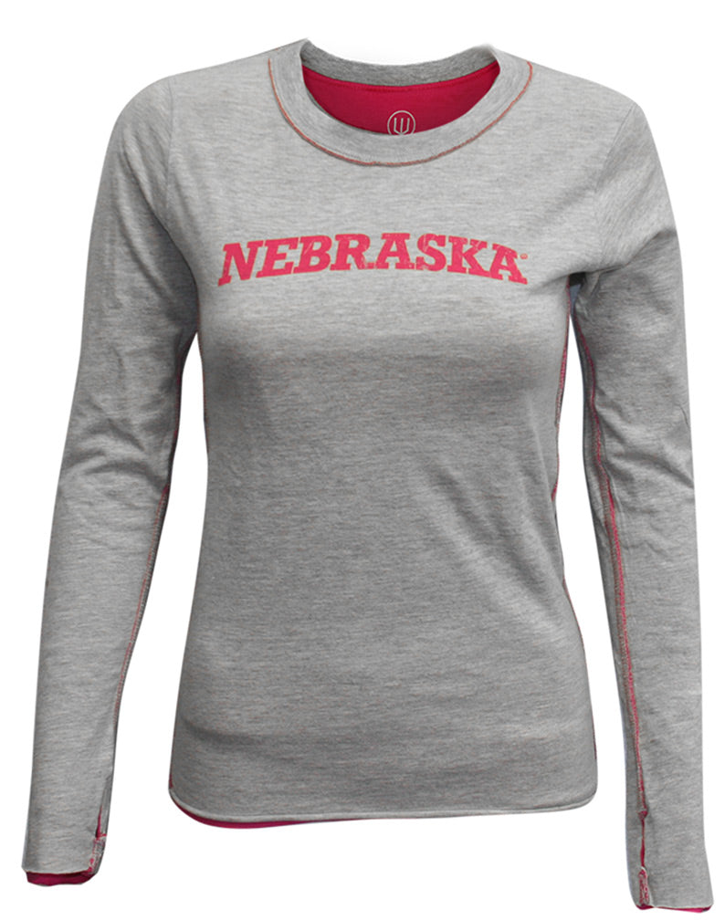 Youth Pink Nebraska N Reversible Long Sleeve Tee