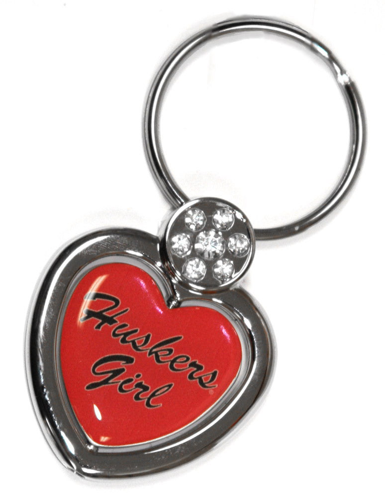 Husker Spinning Heart Blingy Keyring