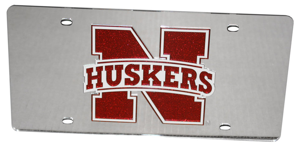 Silver License Plate with Red N in Glitter