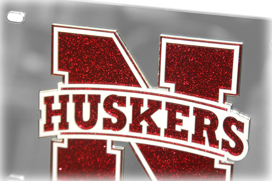 Silver License Plate with Red N in Glitter
