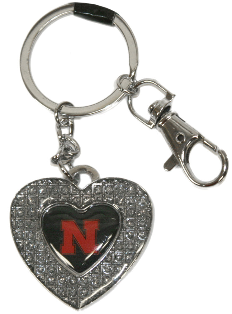 Nebraska Silver and Black Heart Keychain
