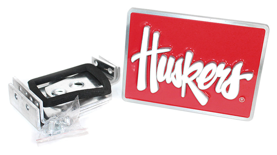 Huskers Script Steel Hitch Cover