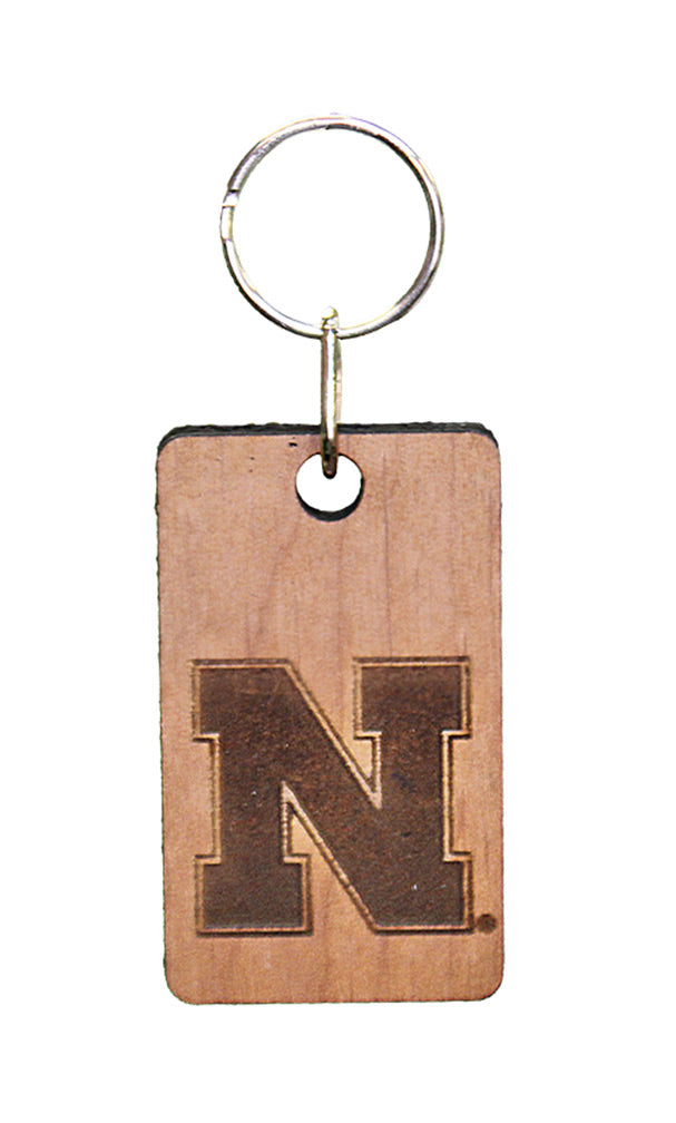 Nebraska N Wood Block Keychain
