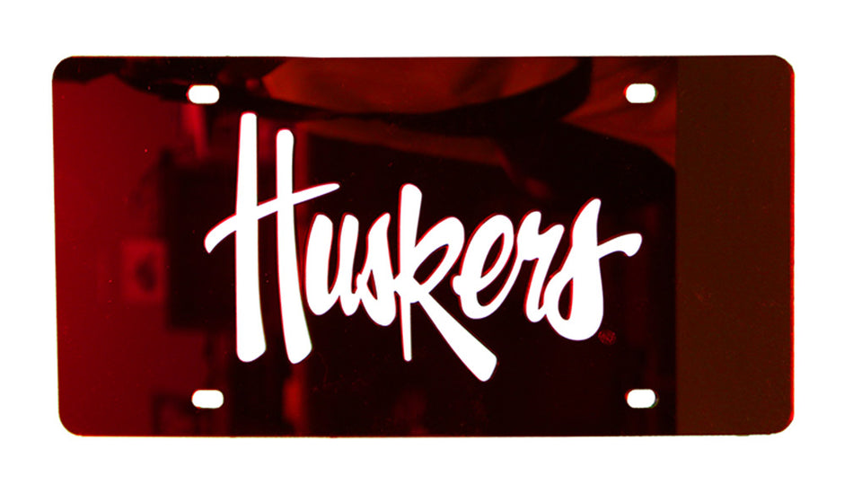 Huskers Laser Etched License Plate - Red