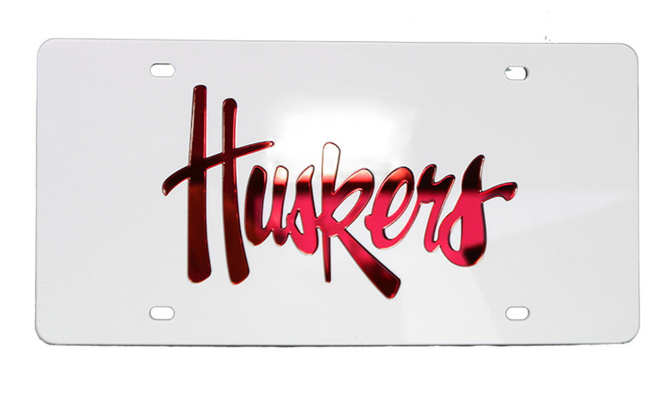 Huskers Laser Etched License Plate - White