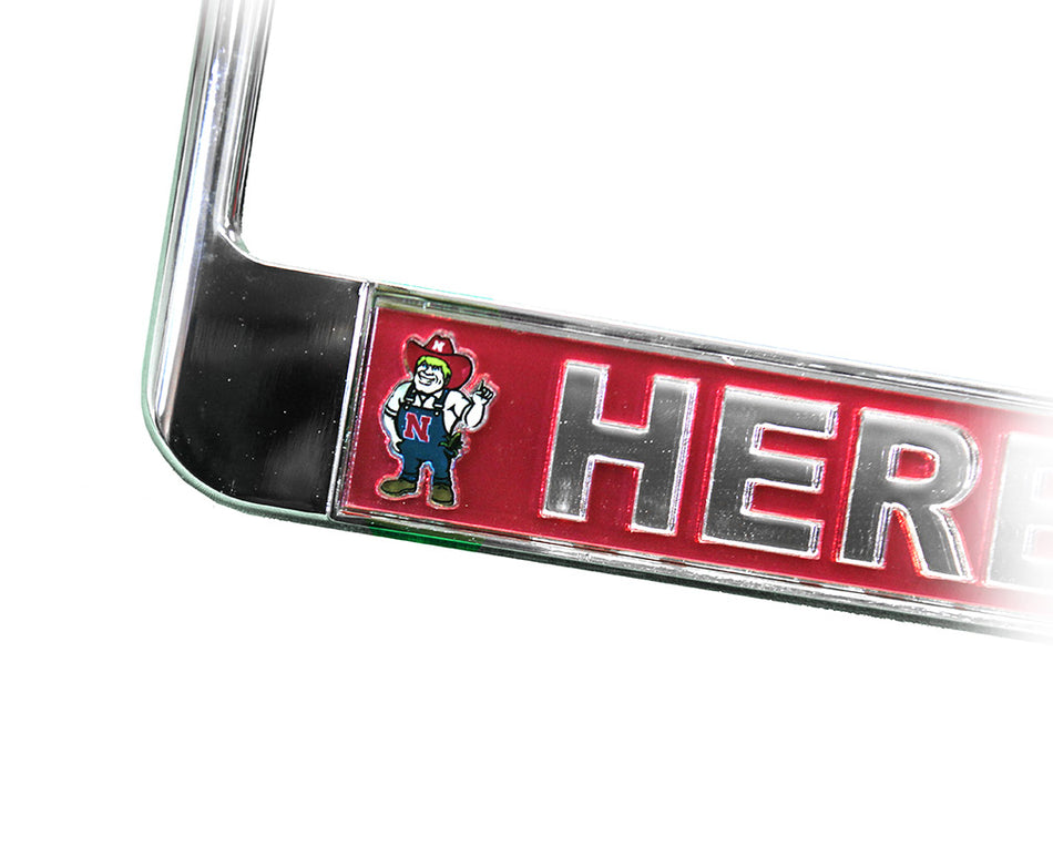 Nebraska Herbie Husker Metal Mirrored License Frame