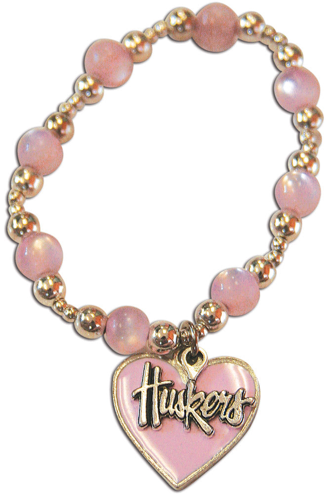 Husker Pink Heart Charm Bracelet