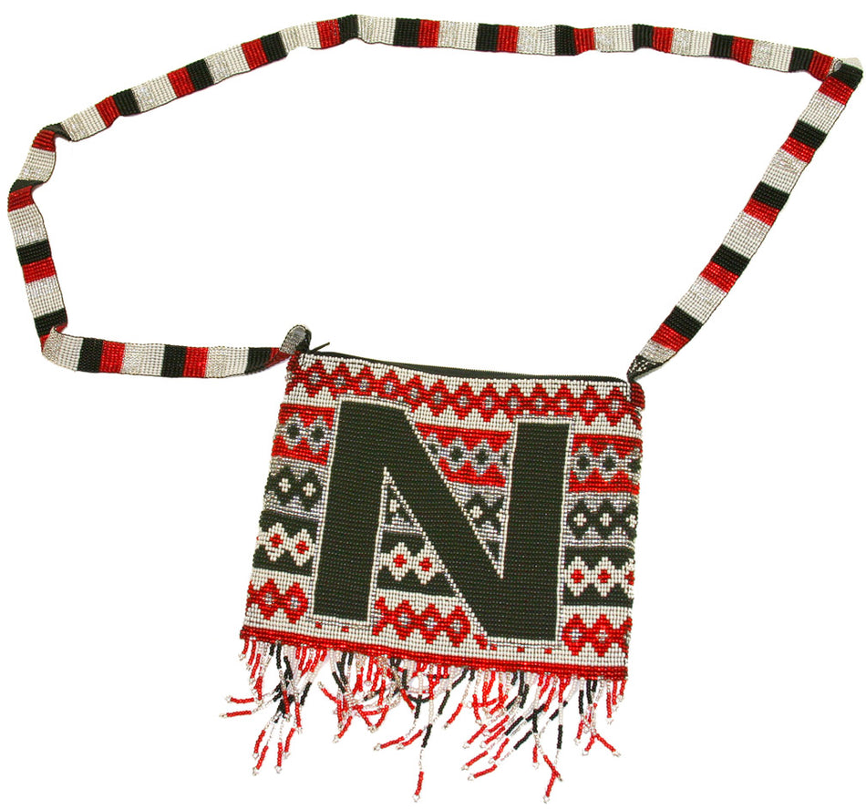 STRIPED BEADED PURSE W/ BLK 'N'